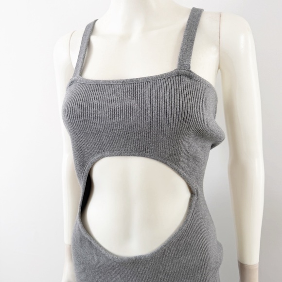 PrettyLittleThing Charcoal Gray Front Cut Out Soft Rib Knit Maxi Dress Size L - Picture 5 of 11